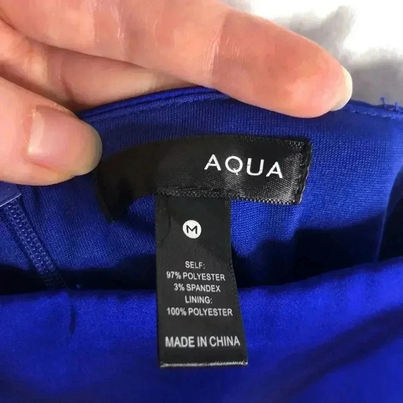 Aqua Electric Blue Satin Mini Dress Formal Cocktail Prom Women's Size M - Picture 8 of 10